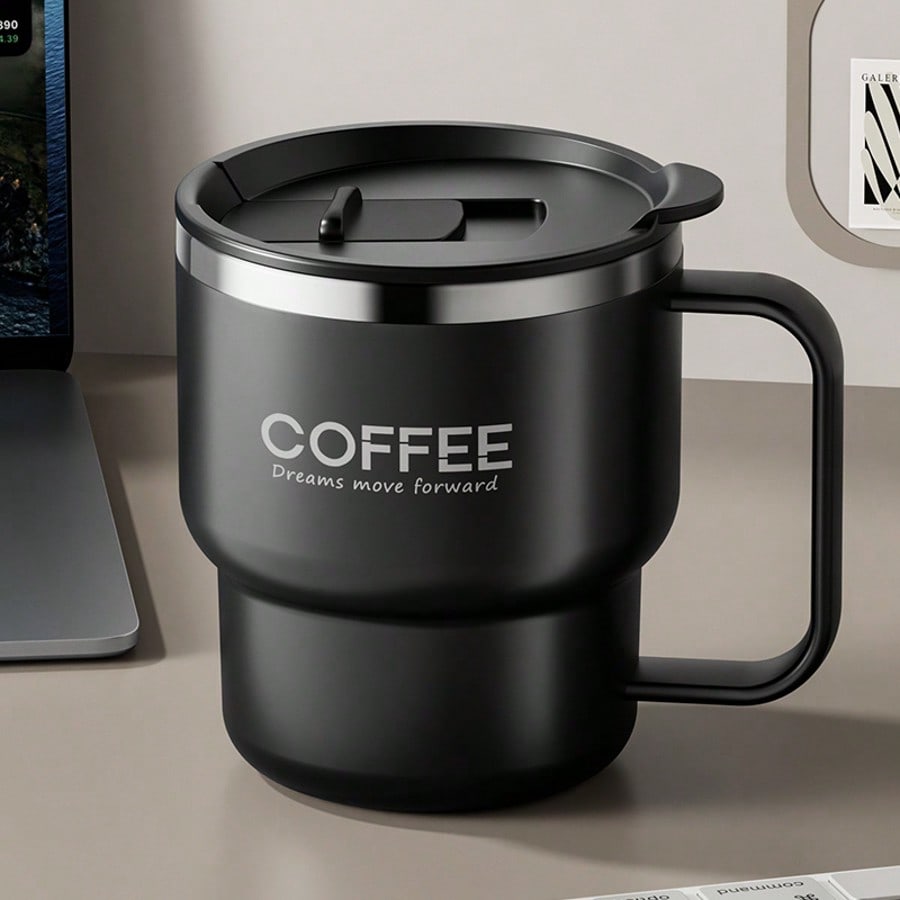 304 Stainless Steel Coffee Mug with Handle & Lid, Double Layer Thermal Insulated Coffee Cup, Anti-Scalding Milk Tea Water Cup