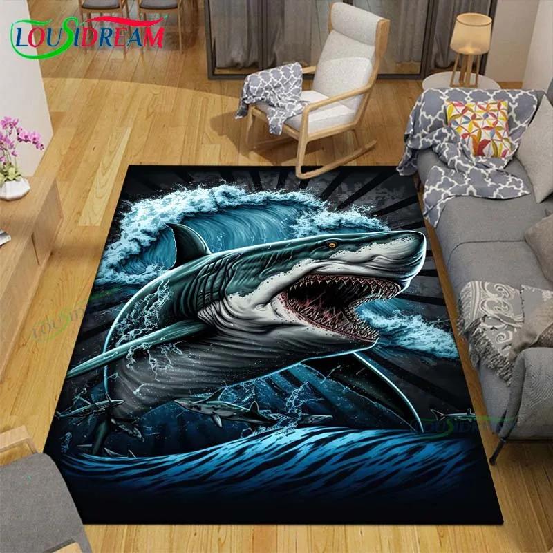 Moderne 3D-Haifisch-Teppich für Wohnzimmer Heim-Sofa-Dekoration, Kinder-Spiel-Dekor Bodenteppich Yoga-Matte Großer Teppich
