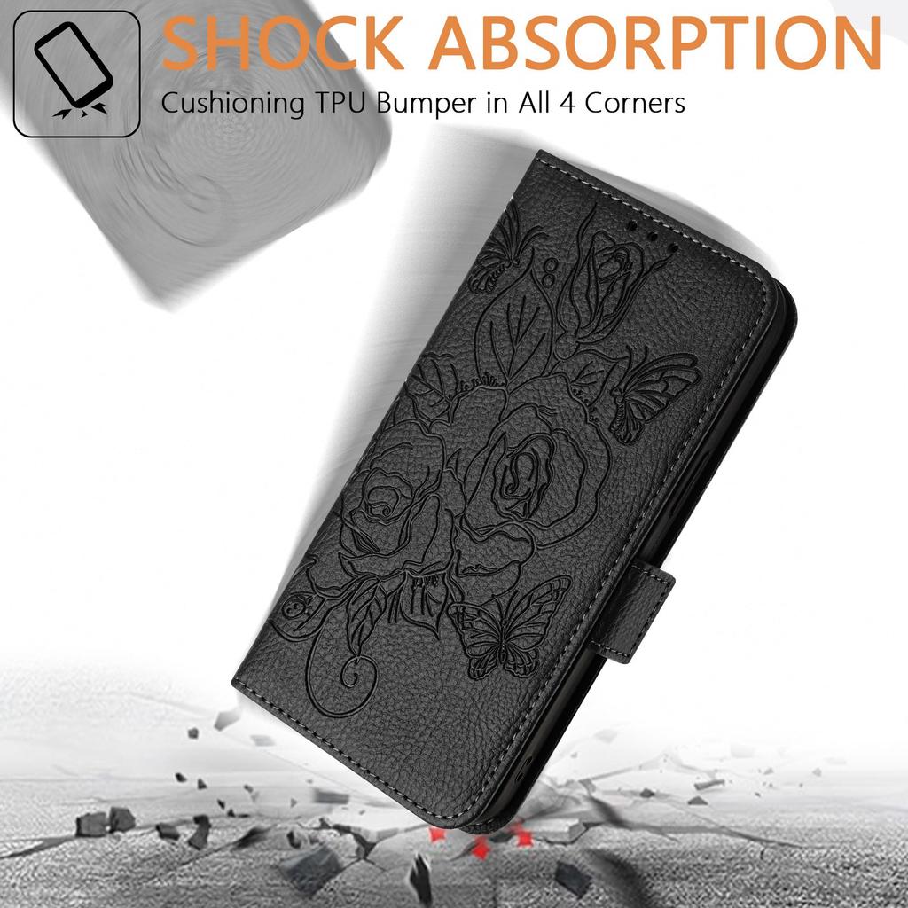 For Samsung Galaxy A16 5G/A16 4G Case Rose Imprinted RFID Blocking Leather Phone Cover with Strap