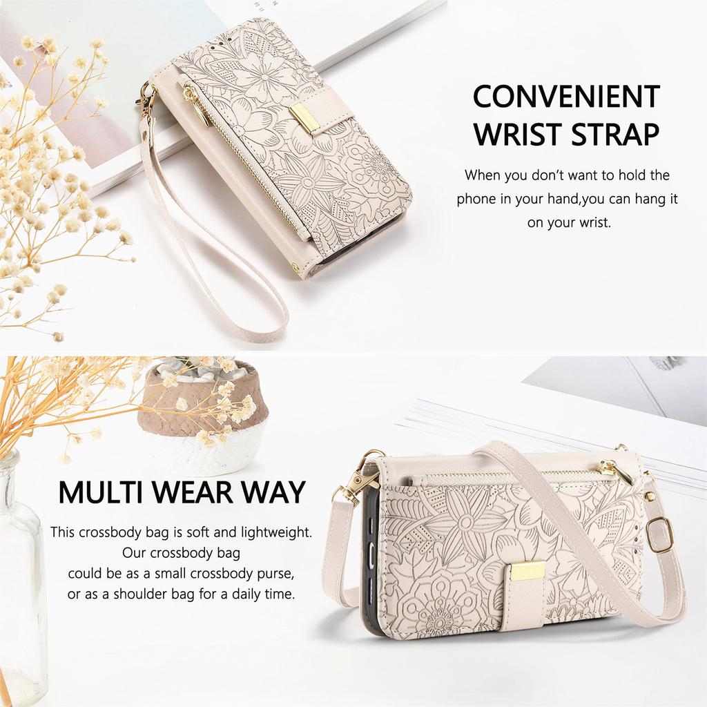 Floral Leather Wallet Case for Samsung Galaxy A05-A71 / S24-S25 series...with Detachable Shoulder Strap