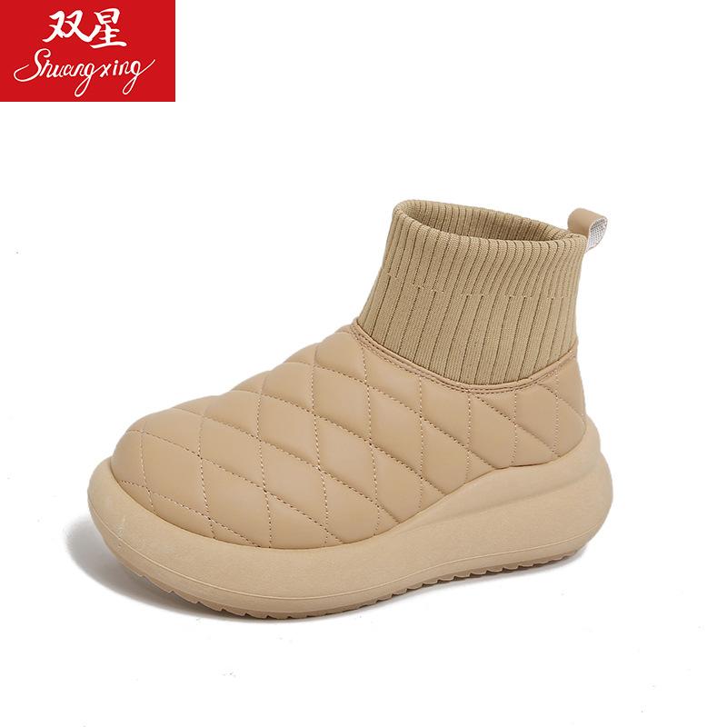 Women's Large Size Soft Sole Winter Warm Fur One Anti-slip Snow Boots Padded Lined Ankle Boots Windproof Outdoor Sports Cotton Boots