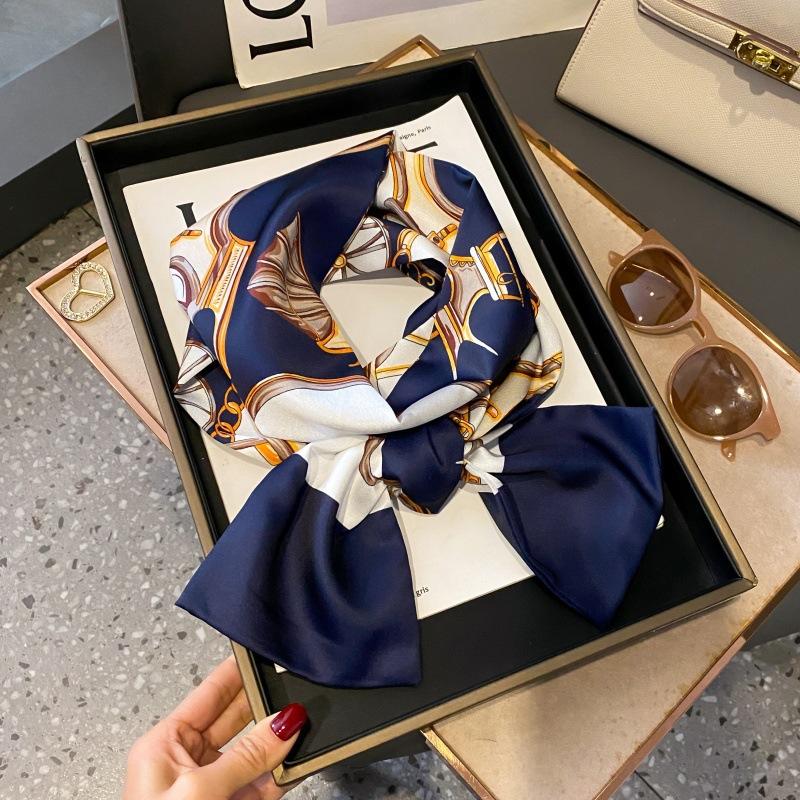 Satin high-end tied hair long silk scarf headband elegant and simple versatile hair band headband streamer hair accessories women's tied bag