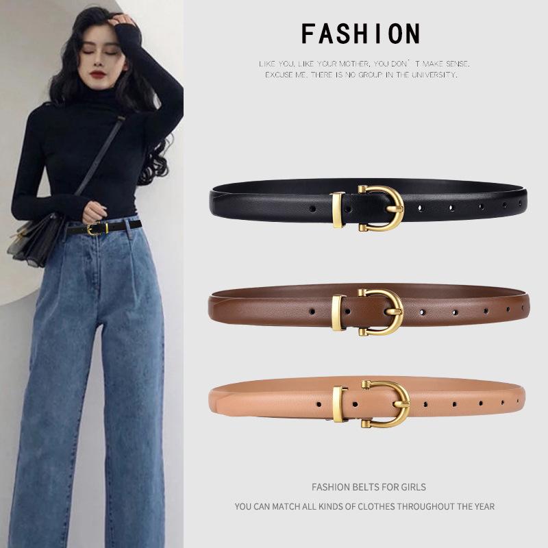 Double-sided Cowhide Women's Belt Online Fashion Hand Sewing Needle Buckle Belt Jeans Belt Women