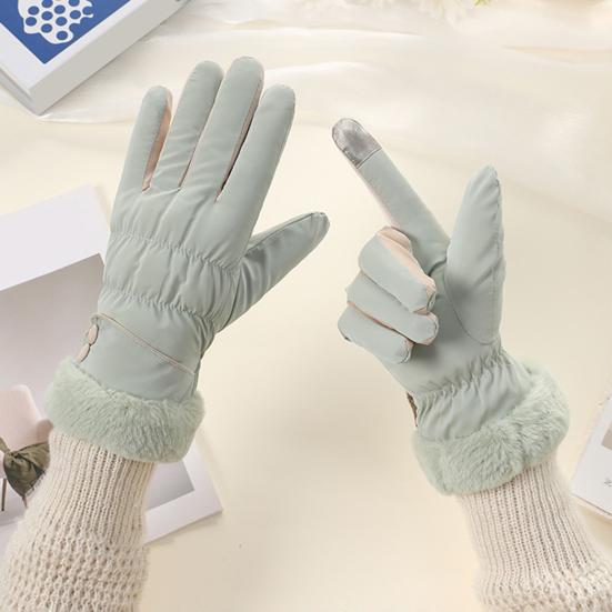 1 Pair Women Cycling Gloves Waterproof Wind-proof Touchscreen Fleece-Lined Gloves Winter Outdoor Cold Weather Warm Thick Full Finger Thermal Gloves