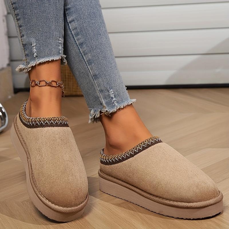 Solid Color Slippers, Casual Slip On Plush Lined Shoes, Comfortable Indoor Home Slippers