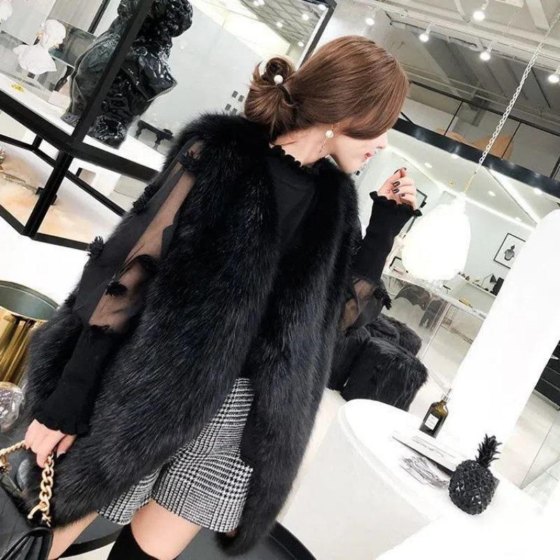 

New imitation leather vest medium and long imitation fox fur coat women s autumn and winter fur vest S