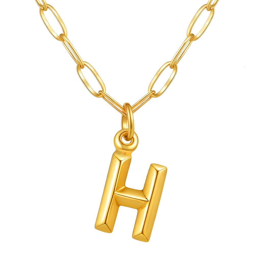 Stainless Steel Plated 18K Gold Small Square Chain Three-Dimensional 26 Letter Pendant Necklace Fashion Jewelry Nc-1958