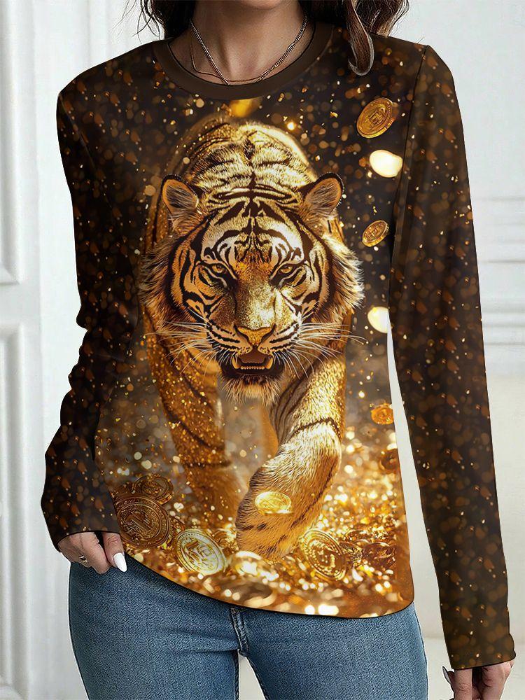 Autumn Leopard 3D Print Long Sleeve T-Shirt Women's Casual T-shirts Fashion Oversized Tops Y2K Tees Streetwear Female Clothing