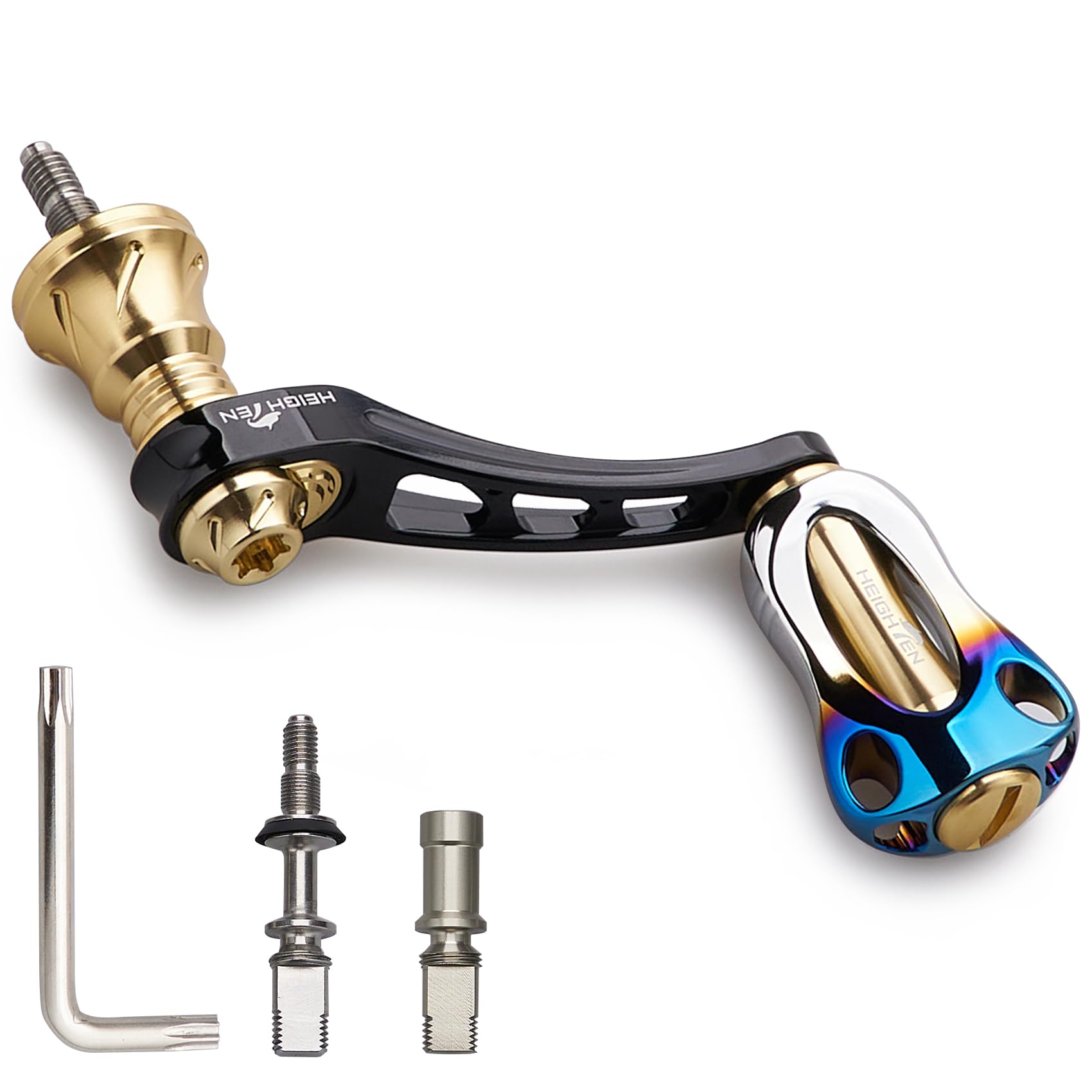 HEIGHTEN Adjustable Reel Handle with 22mm Aluminum Knob 20mm Carbon Knob for Shimano and Daiwa Arch Series Spinning Reels Aluminum Knob Black 45-50mm