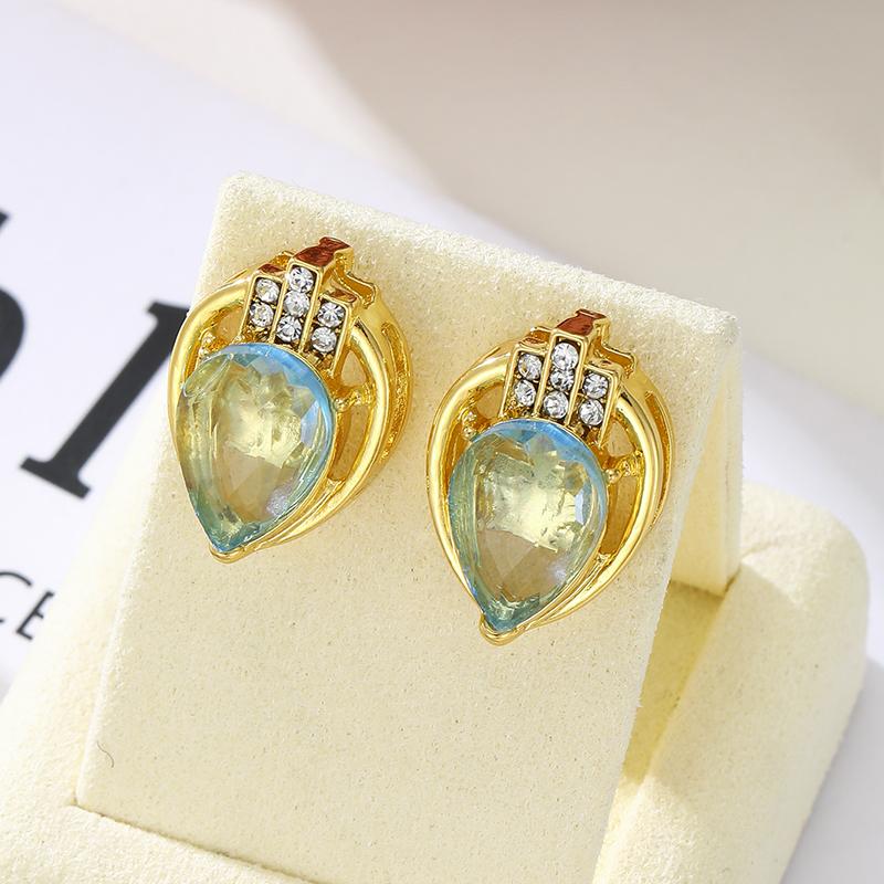 

Exquisite Blue Classic Droplet Shaped Synthetic Zircon Earrings Mysterious Gold Color Women s Zircon Wedding Party Accessories