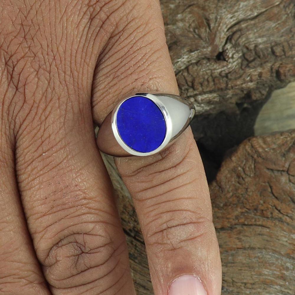 Natürlicher Lapislazuli-Ring, Herren-Siegelring, 925er-Sterlingsilberring, Jubiläumsringe für Männer, Ehering für Männer, Ring für den kleinen Finger, Bandring