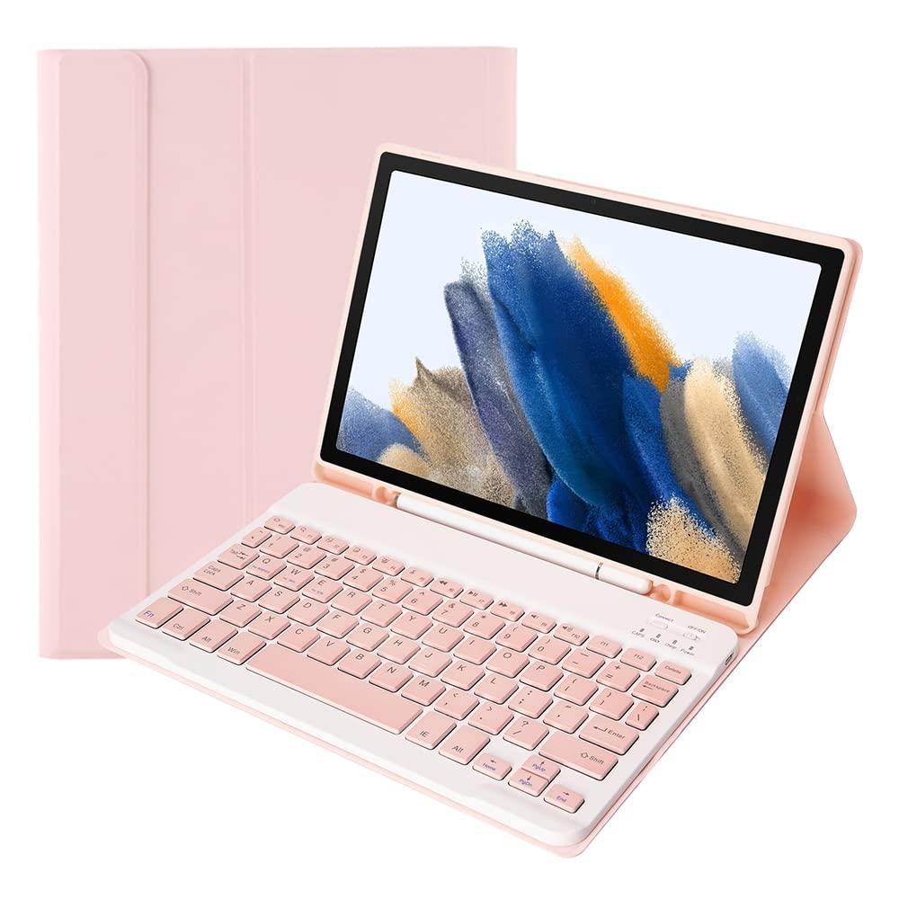 Portable Detachable Tablet Protective Case with BT Keyboard Pen Slot Compatible with Samsung Tab A7 Lite 8.7 T220 T225 Pink