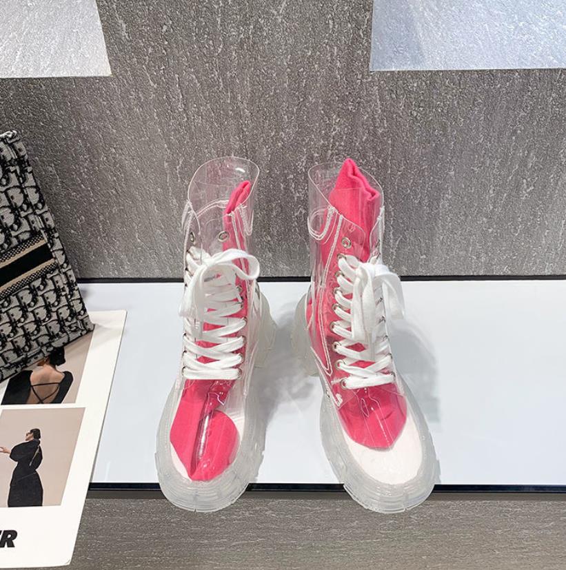 

Модные прозрачные ботинки на платформе 2024 Новая мода Женские водонепроницаемые ботильоны Женственные ботинки на прозрачном каблуке Сексуальная женская дождевая обувь 40