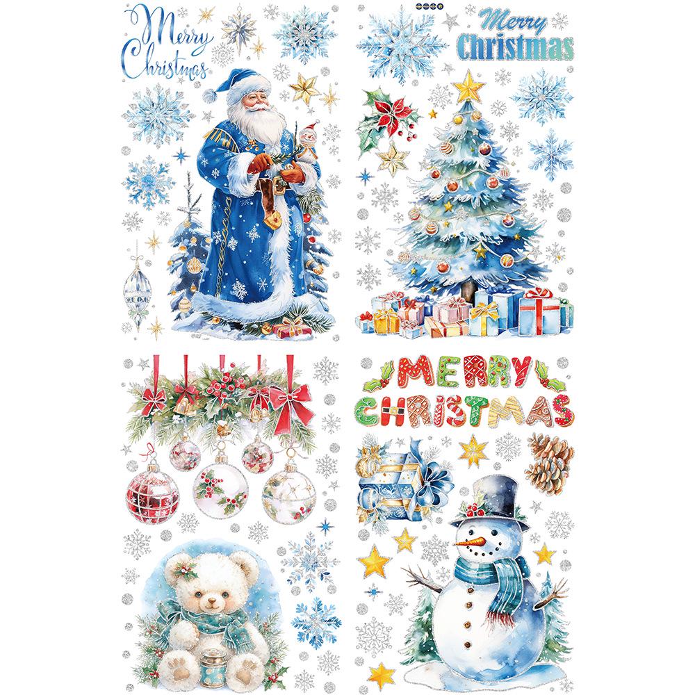 

2025 Наклейки для украшения рождественского окна с блестками в виде снежинок и оленей - Статическое прилипание для стекла и стен