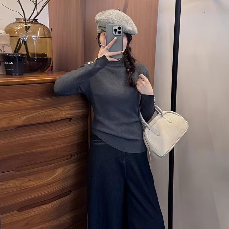 Grey turtleneck sweater with bottoming shirt women's early autumn new unique and beautiful knitted sweater top