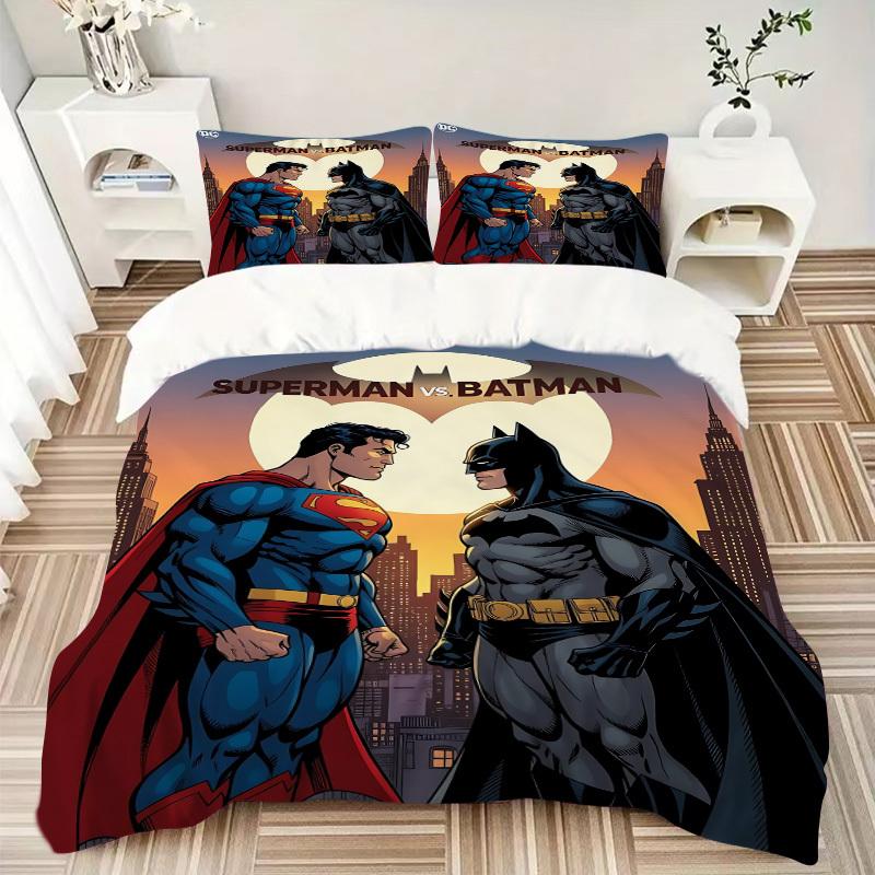 3pcs Superman, Batman Duvet Cover Set, 1 Duvet Cover + 2 Pillowcases (No Insert), Cozy Bedding, Bedroom Set, Easy Care, Durable yy251103085