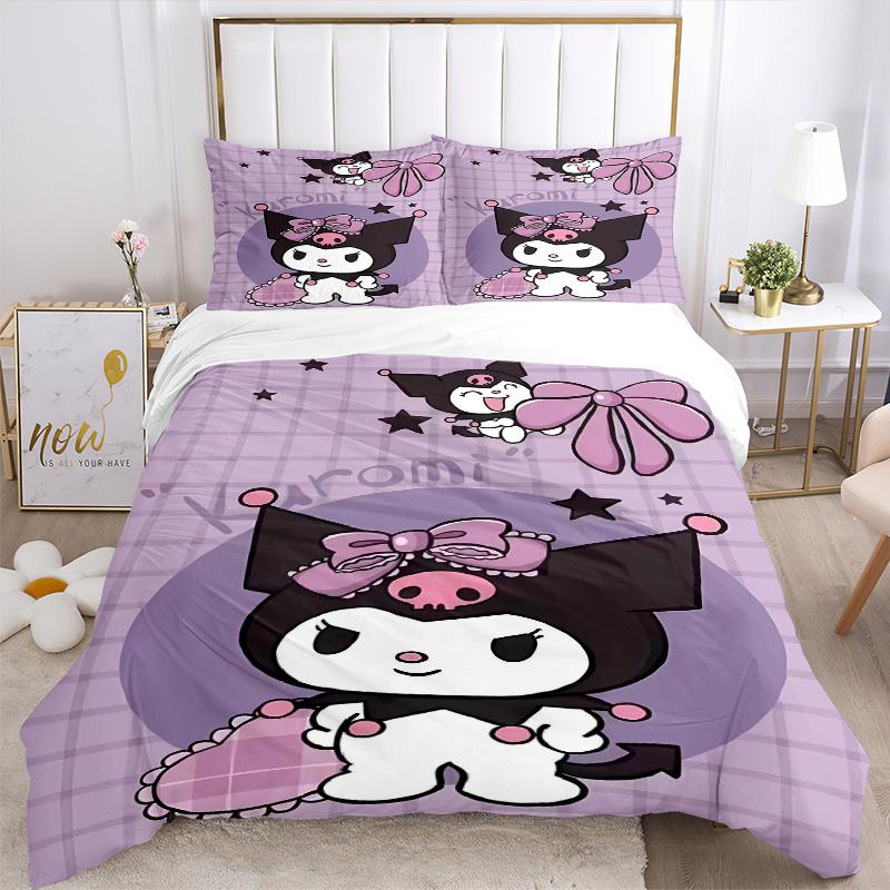 3pcs Kuromi's Whimsical Adventure Bedding Set Includes 1 Quilt Cover and 2 Pillowcases, Comfortable Bedding with Stylish Design for Bedroom S059