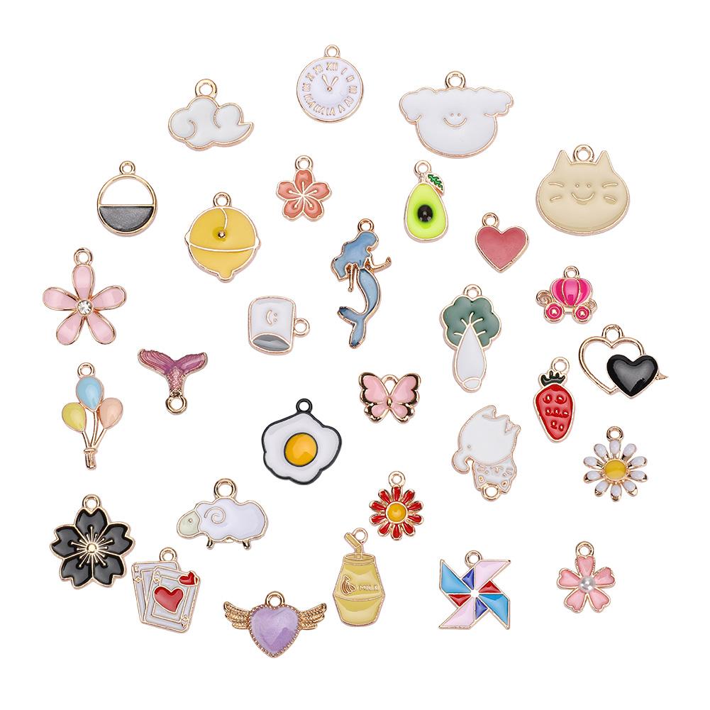 

30Pcs Mixed Style Alloy Drop Oil Pendant for DIY Necklace Bracelet Jewelry Making Accessories