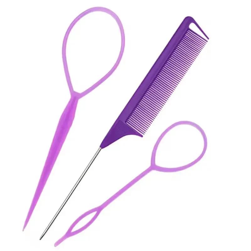 3/4Pieces Pink Hair Styling Set Rubber Band Cutter Mouse Tail Comb Hair Styling Tools Hair Braid Accessories Ponytail Maker Kits