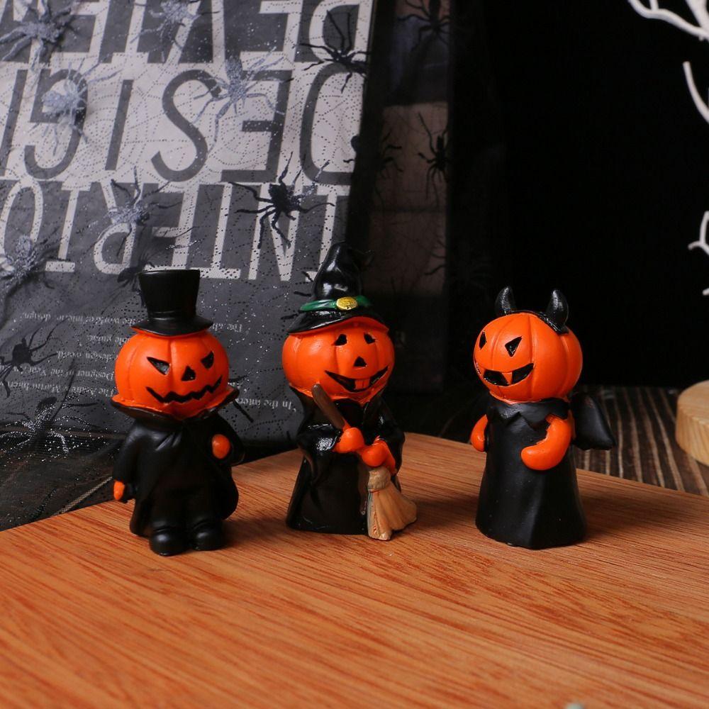 3Pcs/Set Durable Pumpkin Wizard Statue Craft Halloween Ornament Home Decor