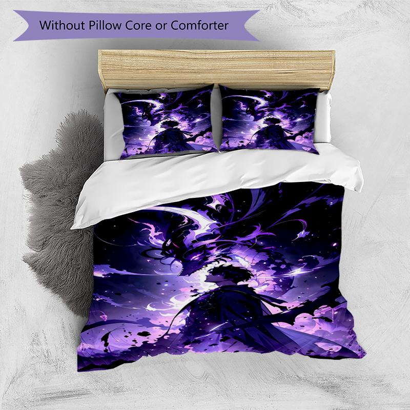 3pcs Solo Leveling Sung Jin-woo pattern bedding set duvet cover set includes duvet cover &pillowcases, perfect all season bedroom decoration & gift