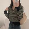 Striped Knit Sweater Women 2026 Fall Winter Loose Lazy Fit Contrast Color Collar Inner Outer Wear