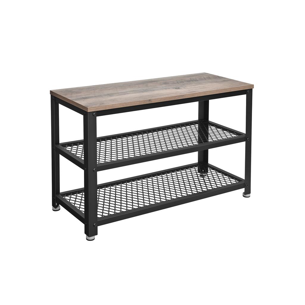 VASAGLE Shoe Bench, Shoe Rack with 2 Shelves, Shoe Organiser, 73 X 30 X 45 Cm, Entryway Living Room Hallway, Steel Structure, Industrial Style
