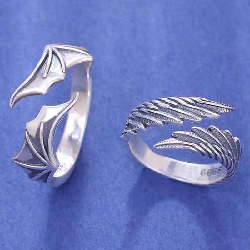 Angel Demon Wing Couples Prsteny pro ženy Hip Hop prsteny Otevřený prsten Šperky na palec