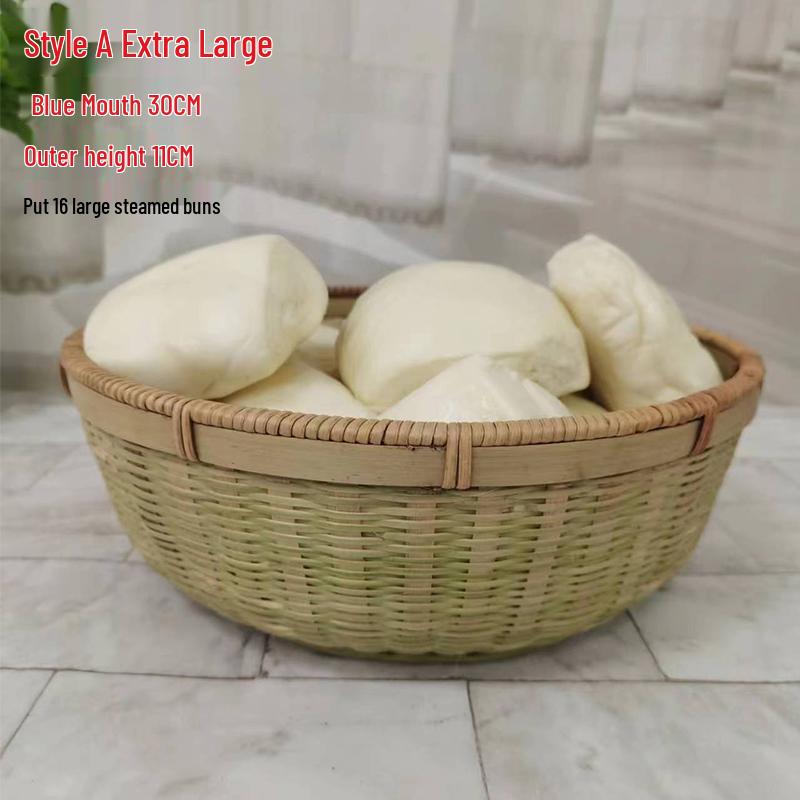 Large Bamboo Rattan High-Foot Steamed Bun & Snack Basket - Finely Woven, Multi-Purpose Household Kitchen Fruit & Vegetable Wash Basket, Round Design
