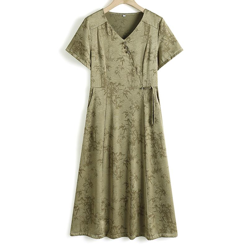 Summer Dress Women Plus Size Short Sleeve Vintage Long Dress Casual Middle-aged Women's Clothing
