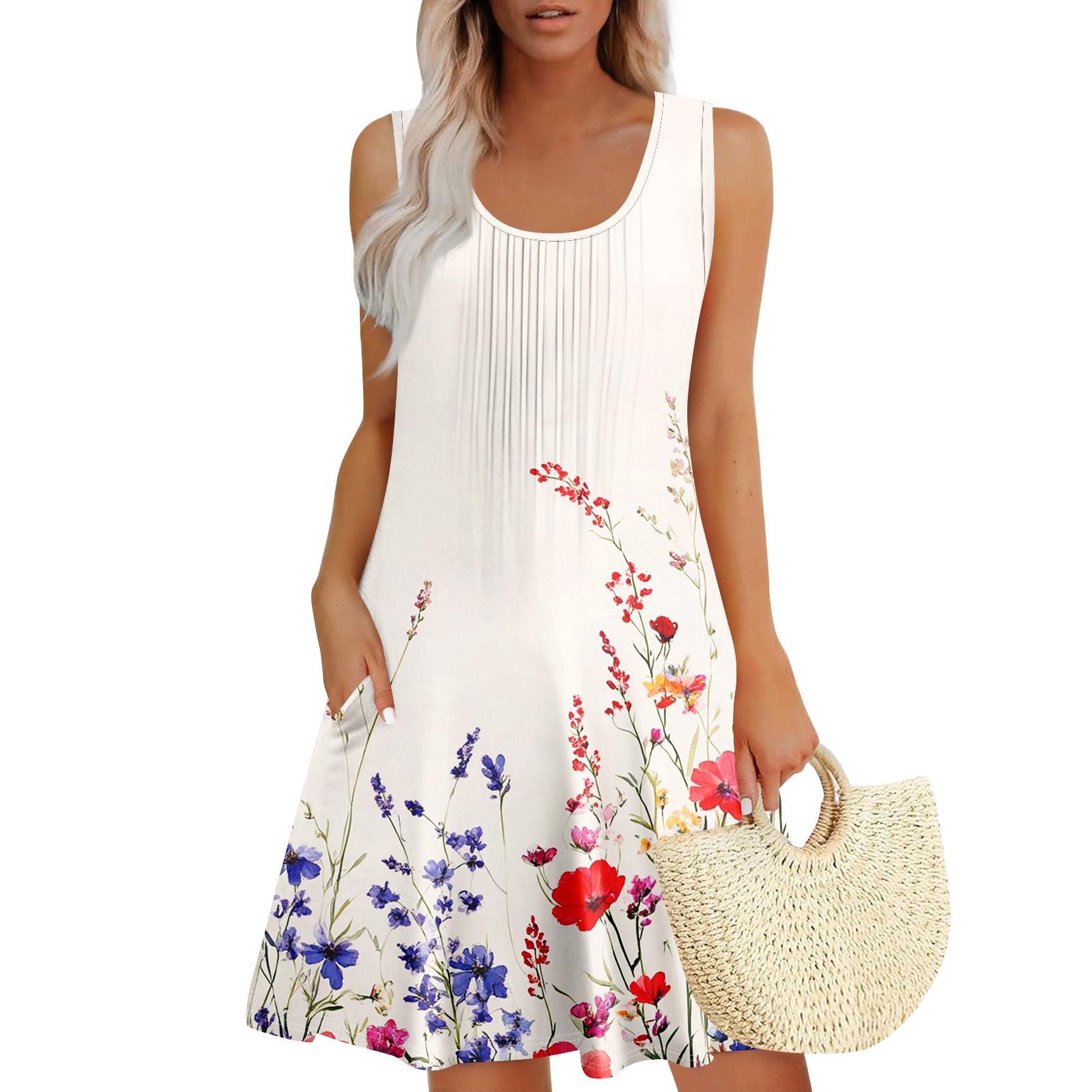 

Жіночий повсякденний сарафан з кишенями Літнє пляжне плаття в стилі бохо Святкові жіночі сукні-майки XL білий