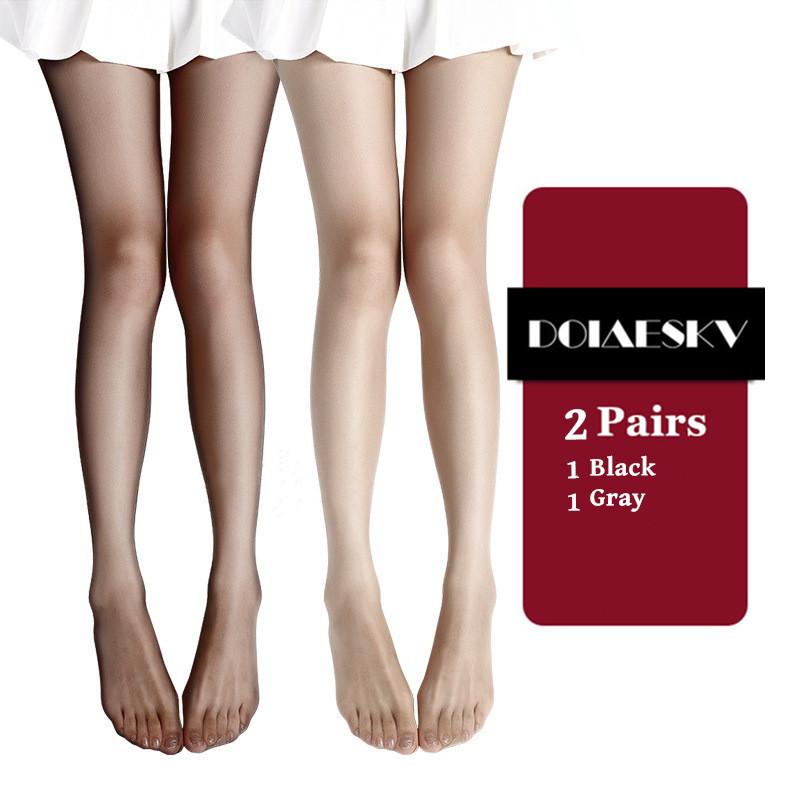 2Pairs 0D Sexy Breathable Tights Open Crotch Transparent Women Pantyhose Ultra-Thin Nylon Tights Stretchy Stockings Female