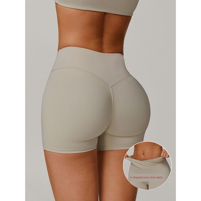 European and American Nude Feel Cross V Waist Fitness Shorts Peach Tight Buttock Lifting Sports Shorts Women Outer Wear Three-Point Yoga Pants