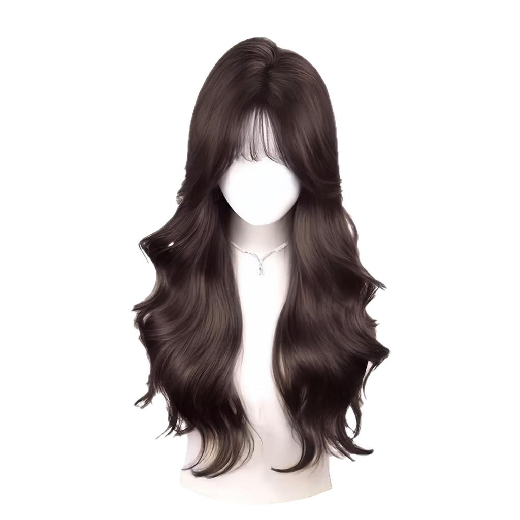 Women's Full Head Wig with Natural Seamless Bangs and Large Waves for Autumn and Winter 