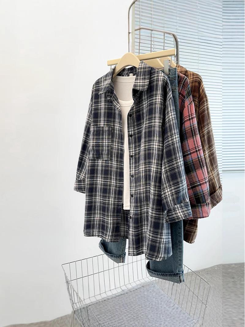 

Осень 2025 Ретро Клетка Большой Размер С Длинным Рукавом Повседневный Свободный Кардиган 6XL (180-210 jin) розовый