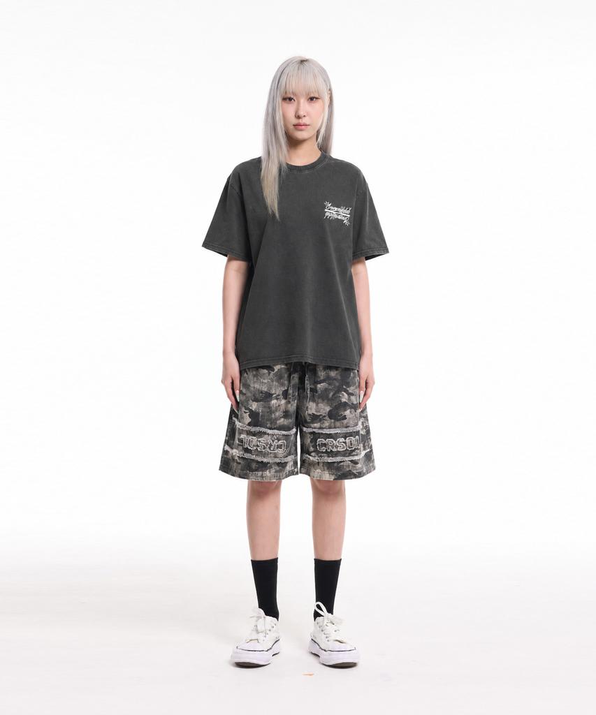 CREAM SODA LAB Crsdel Small Logo Garment Dyed Pigment Short Sleeve T-Shirt Smoky Charcoal White