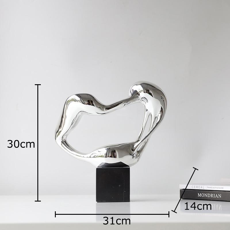 

Melting Heart Shape Statue Abstract Artwork Silver Fluid Ornaments Desk Decoration Creative Sculpture Room Aesthetic Decor