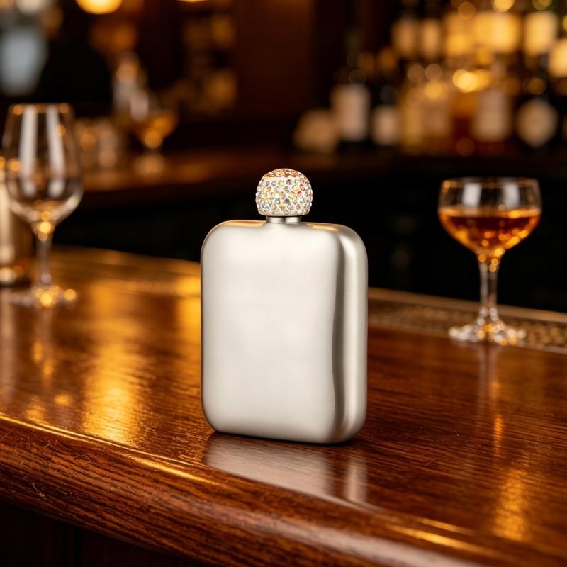 Classical Stainless Steel Square Drinking Flask With Leak Proof Rhinestones Lid Small Liquor Bottle Hip Flask For Parties And Outdoor Activity