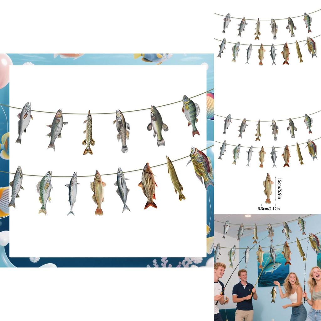 Fish Pattern Paper Pull Flags For Venue Decorations Celebration Supplies