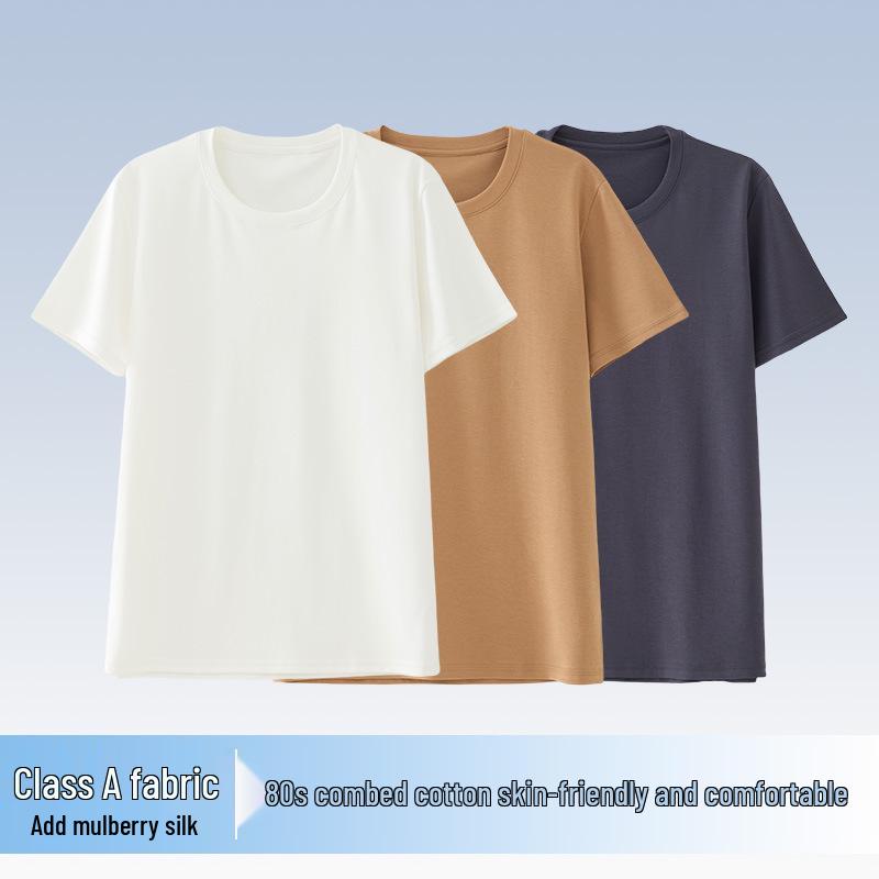 Men's 80s Mulberry Silk Modal Short Sleeve T-shirt - Crew Neck, Breathable, Cool for Spring/Summer/Autumn