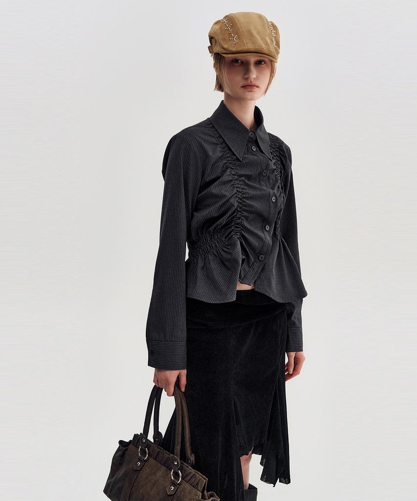 Kimjisu Velvet Jersey Gored Skirt _ Black