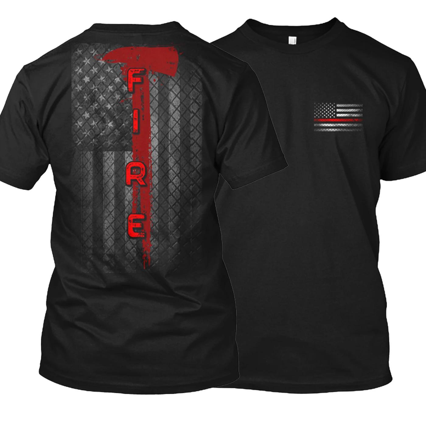 Fashion Stars and Stripes Fire Axe Fire Flag Fireman Gift TShirt 100 Cotton ONeck Short Sleeve Casual Mens Tshirt Size S3XL S