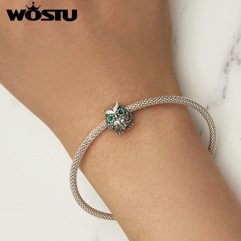 WOSTU 925 Sterling Silver Exquisite Lovely Owl Charm Beads Fit Original Bracelets Women DIY Jewelry