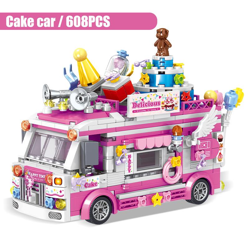 City Street View Ice Cream Car Food Shop Mini Building Blocks Camping Vehicle Friends Bricks DIY Toys for Children Girls