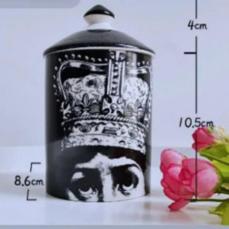 Vaso portaoggetti in ceramica con design sul viso, per gioielli, candele, decorazione da scrivania, contenitore in stile europeo