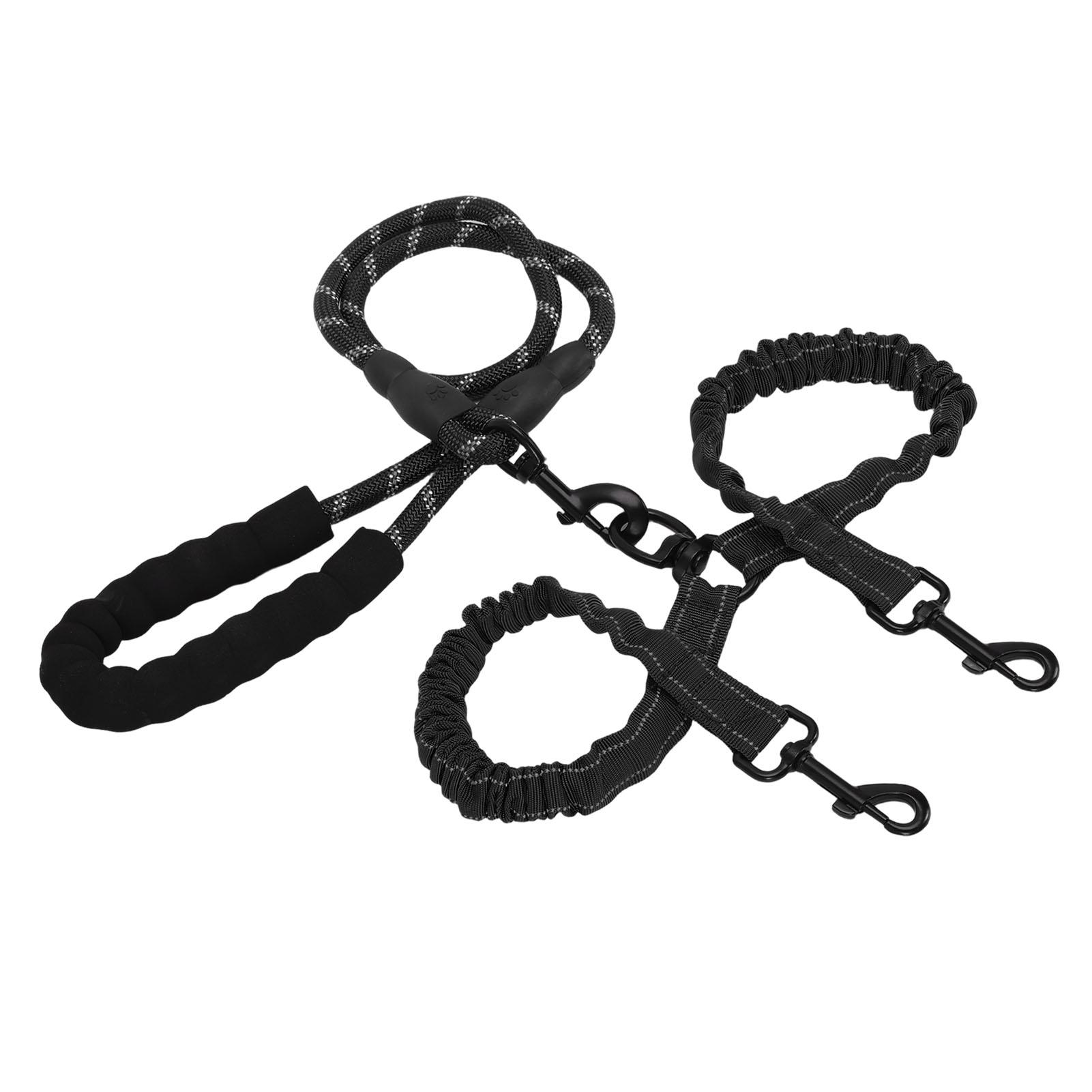 

Dual Dog Leash Anti Tangling 360 degrees Swivel Joint Shock Absorbing Night Reflective Double Ended Tandem Pet Leash чорний