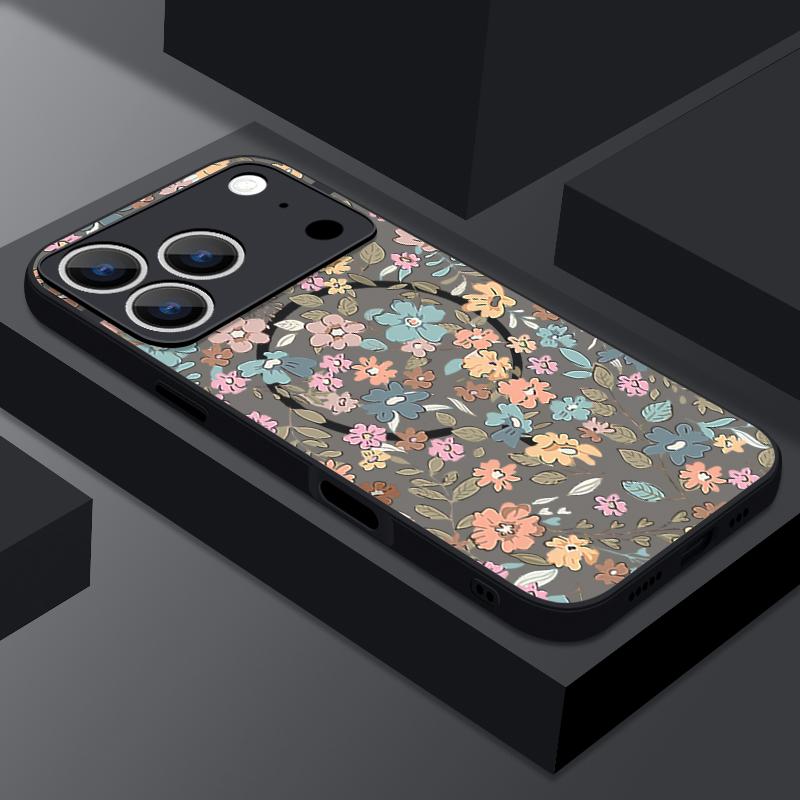 Vintage Floral Pattern Case For iPhone 17 Pro Max Magnetic For Magsafe Matte Cover For iPhone 16 Pro Max 15 14 13 16E Air