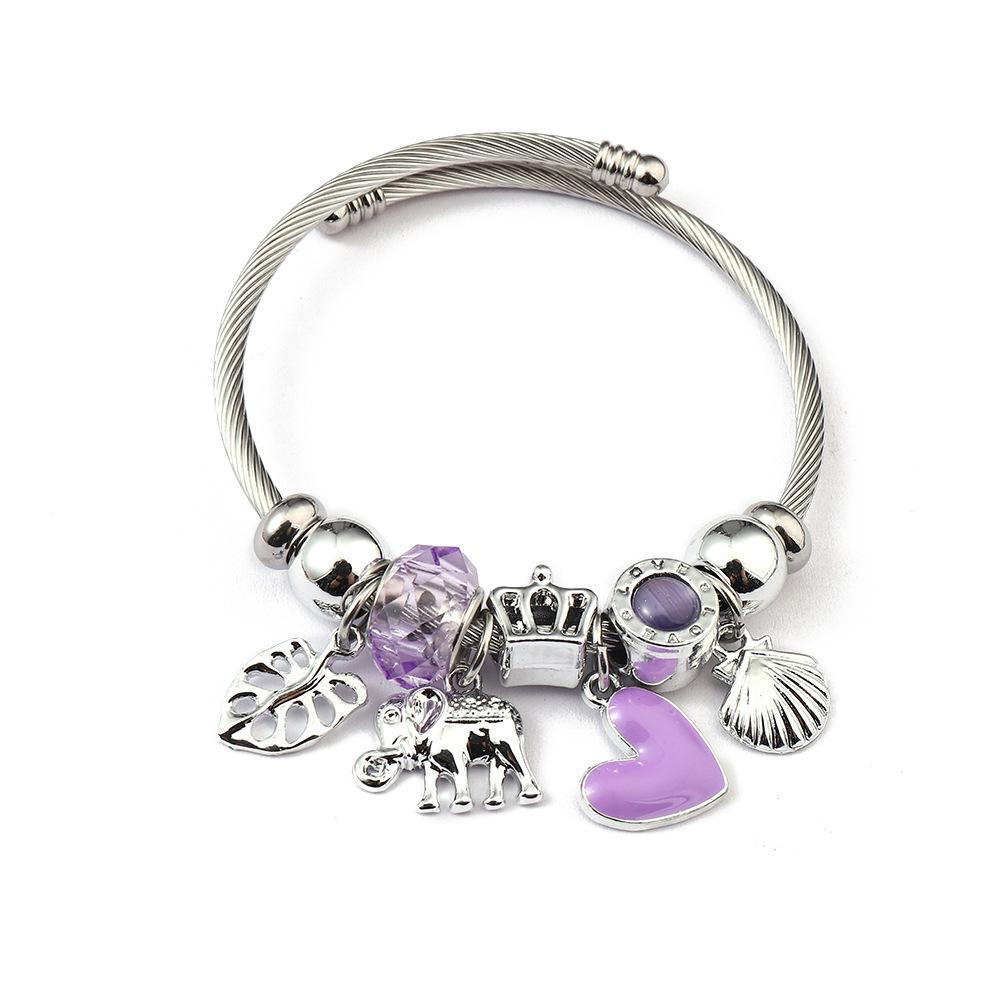 Simple Fashion Stainless Steel Bracelet With Crystal Bead Pendant Unisex Jewelry
