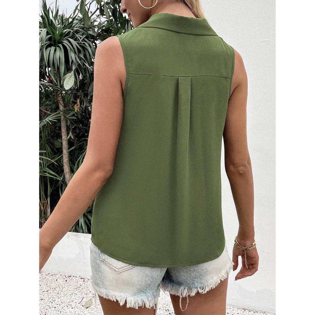 Kadın 3XL Yelek Gömlek Moda Düğmeli Yaka Tişört Bayan Düğmeli Zarif V Yaka Kolsuz Atlet Gömlek