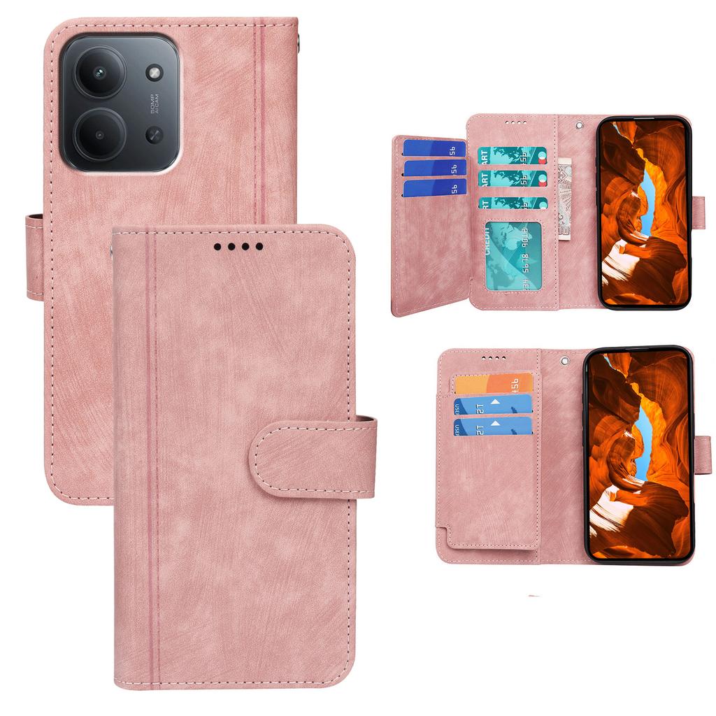 For Xiaomi Redmi 15C 4G (Global) (171mm)/Poco C85 4G Leather Case Line Pattern Wallet Phone Cover with 9 Card Slots